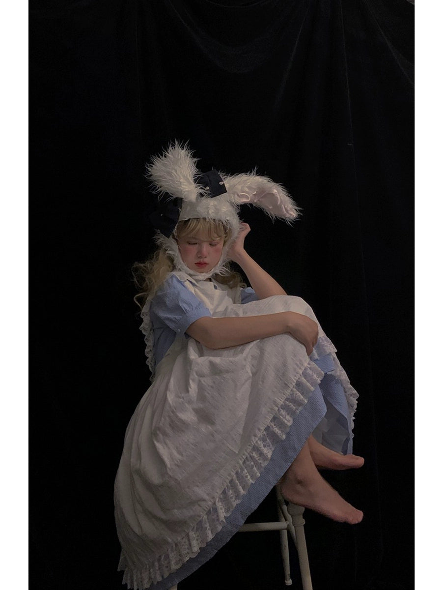 Lolita Dress White Apron Dress Cotton Suspender Skirt 36554:518692