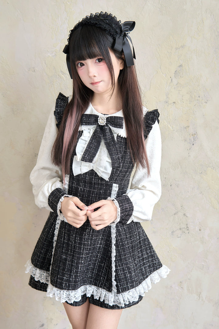 Winter Jirai Kei Dress Set Black Plaid Dress And Shorts Set (Black / M S) 41406:701010