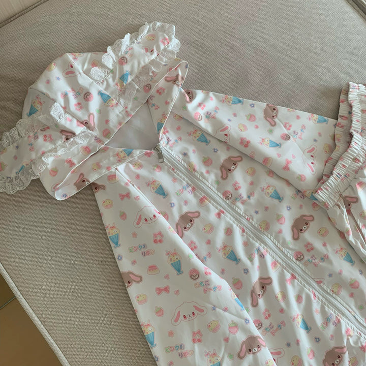 Kawaii Bunny Ears Jacket Set With Strawberry Bunny Prints 42900:760364