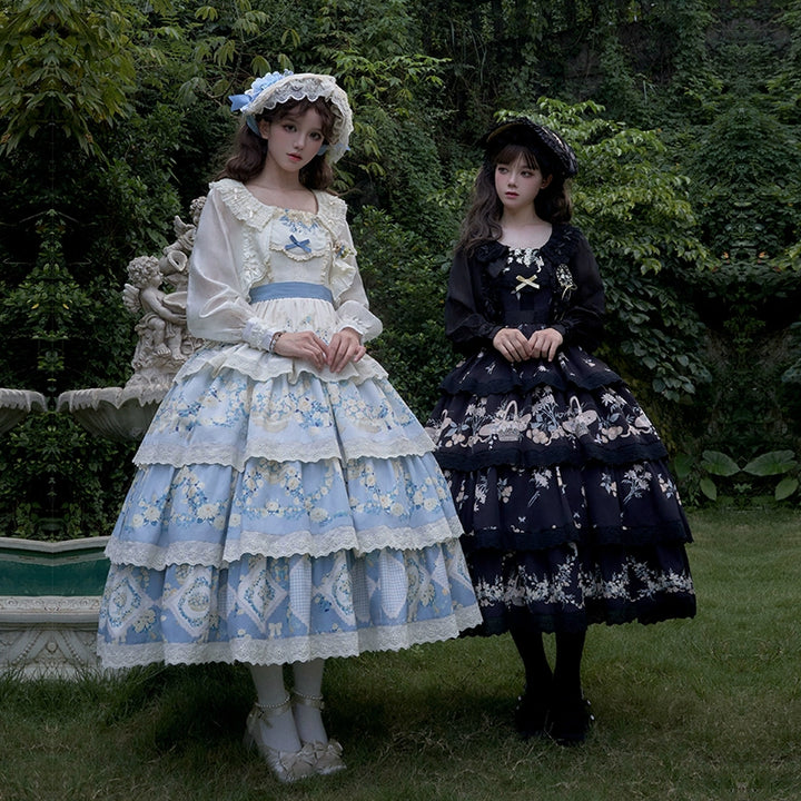 Classic Lolita Dress Twins JSK Cottagecore Embroidery Dress Tiered 39470:641076