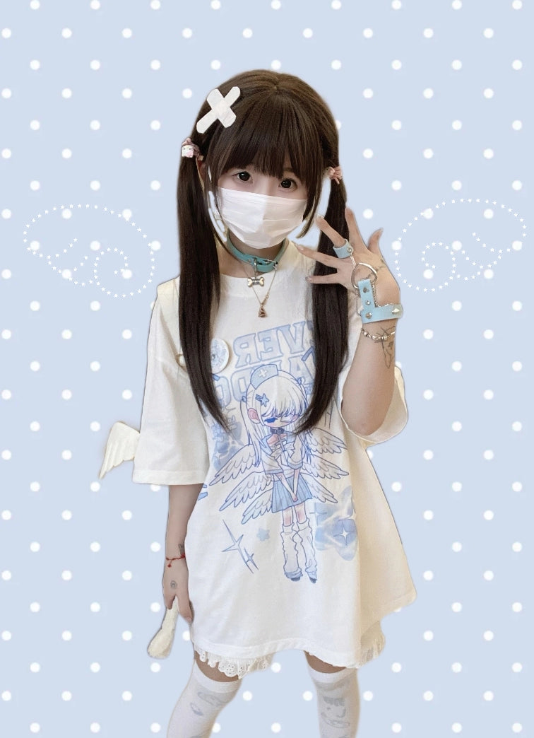 Cotton Tenshi Kaiwai T-shirt With Durable Prints & Angle Wing 43071:764362