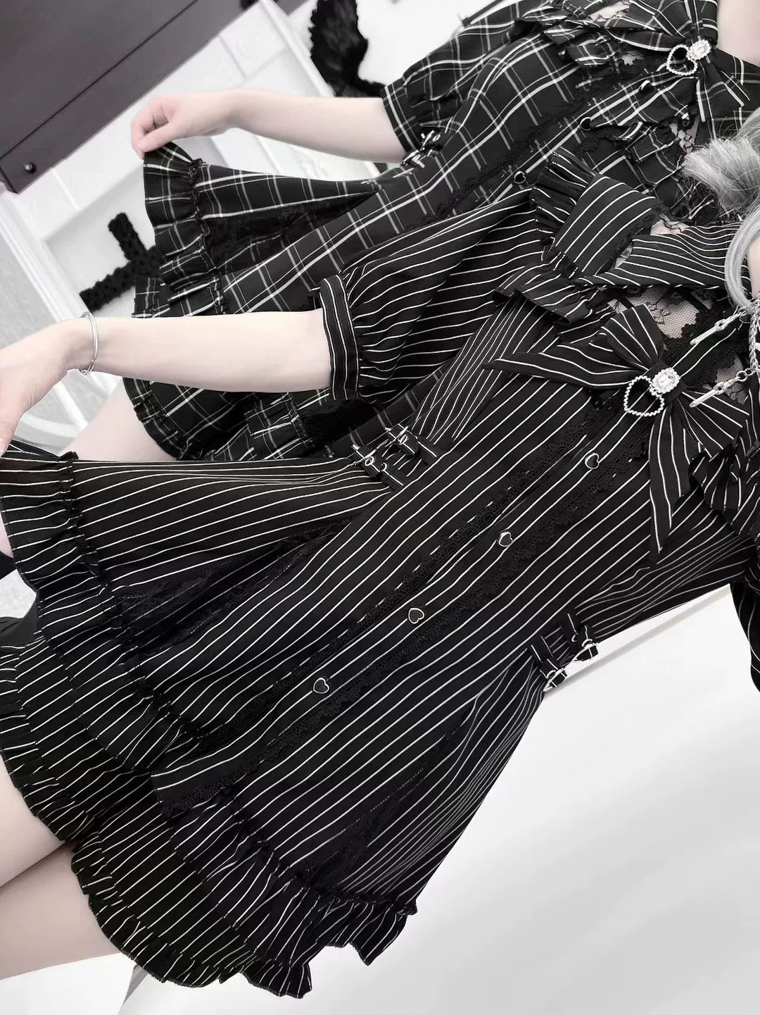 Lace Neck Jirai Kei Set Up, Pocketed Shorts 43544:779015