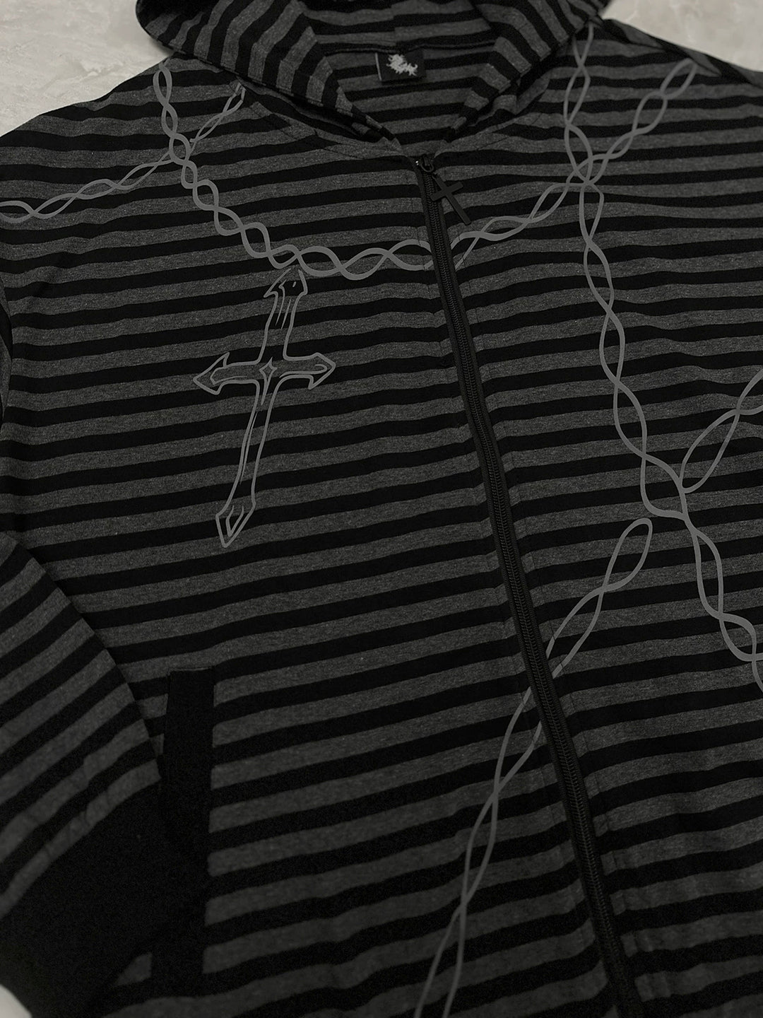 Gothic Striped Zip-Up Hoodie, Cotton for Summer 45270:844649
