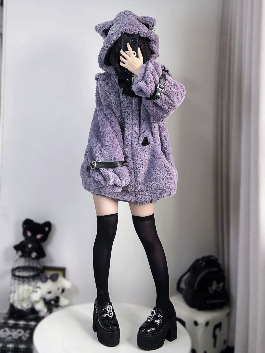 Jirai Kei Coat Cat Ear Hood Jacket Fleece Coat Honey Wardrobe