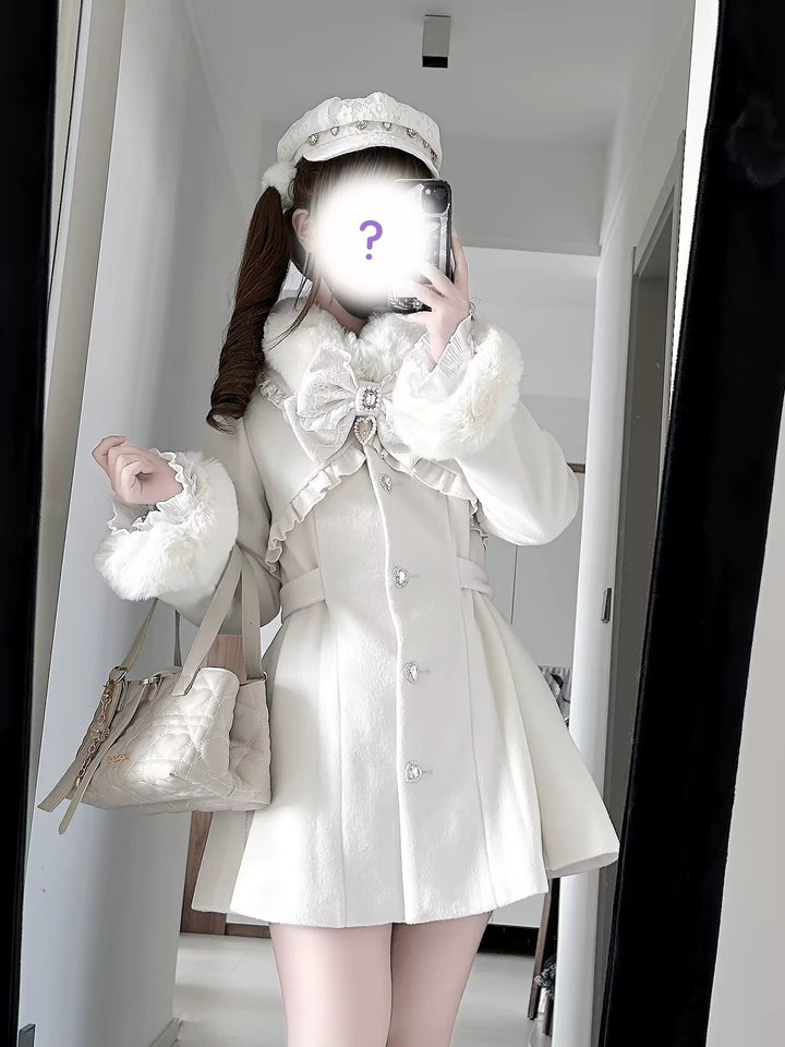 Fluffy Trim Ryousangata Winter Coat, Rhinestone Accents 44200:800826