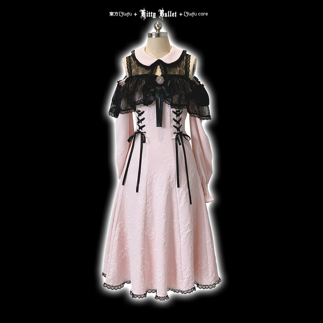 Elegant Long Open-Shoulder Dress, Subtle Floral Pattern 44473:809628