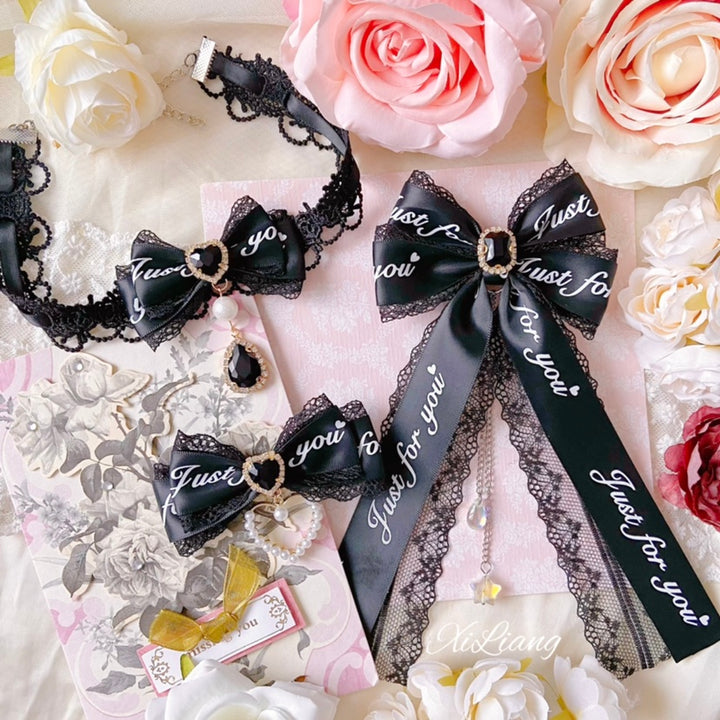 Jirai Kei Hairpins Ryousangata Black Lace Bow Necklace 28910:358402