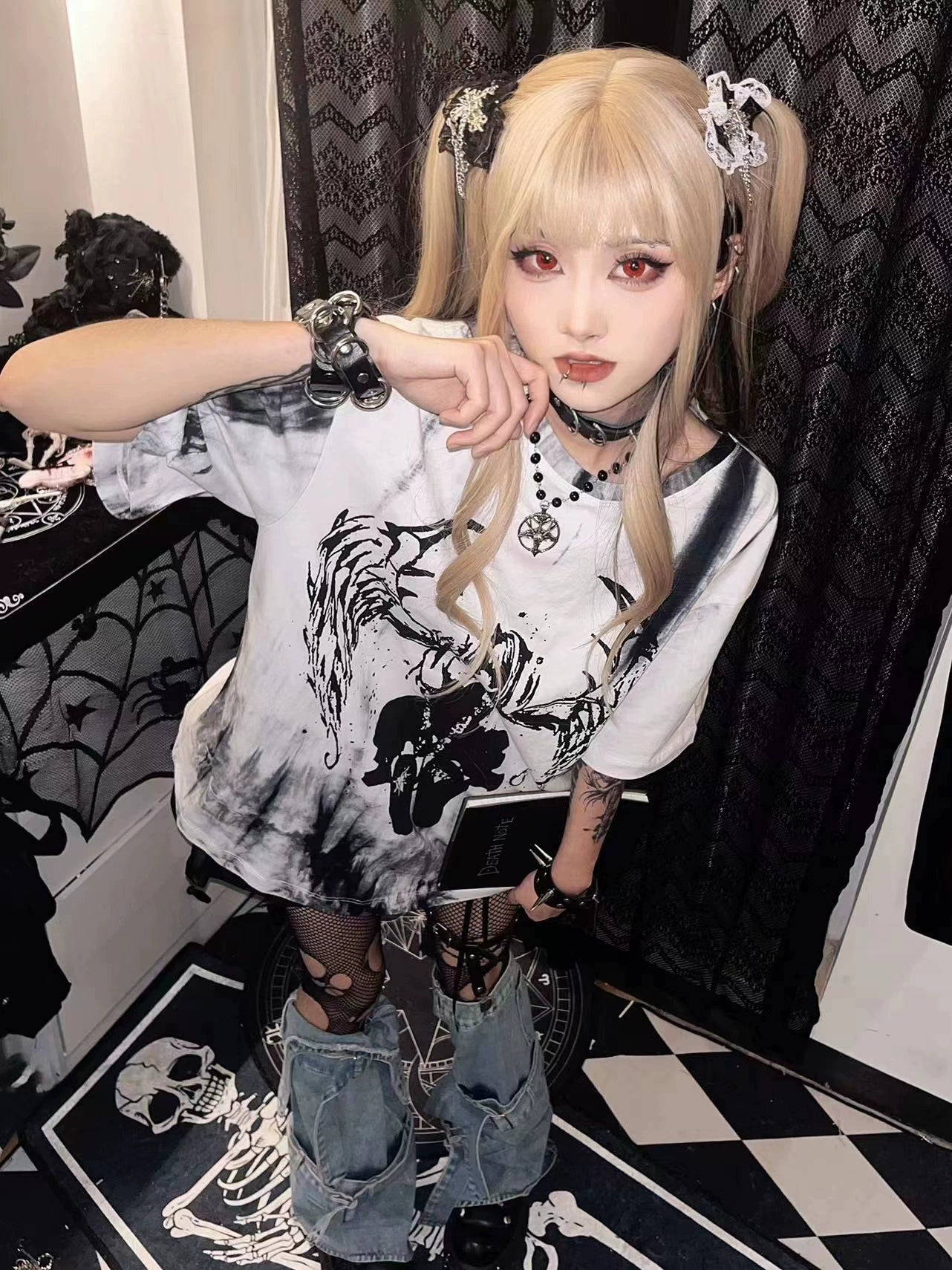 Gothic T-shirt Tie-Dye Print Top Loose Unisex T-shirt 37708:577464