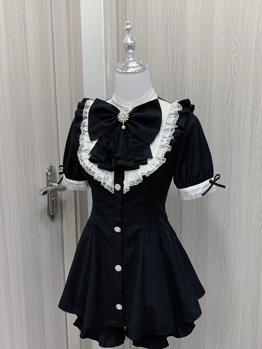 Jirai Kei Dress Set Black Jabot Dress And Shorts (L M S XL) 38816:601686