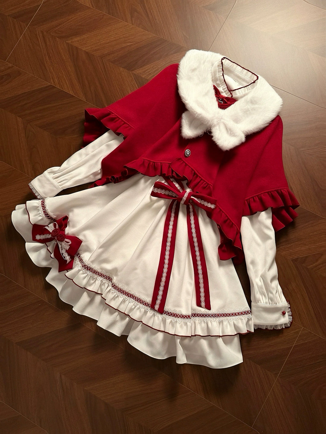 Christmas Dress Outfit, Red Cape with Detachable Collar 44323:804995
