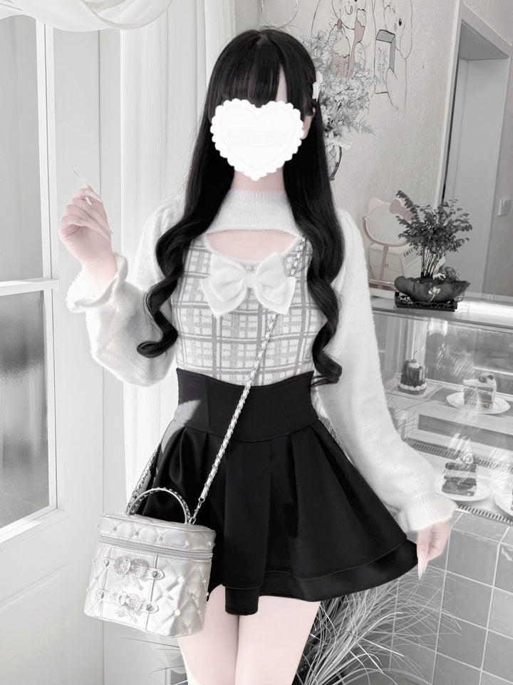 Jirai Kei Chest Cut-Out Sweater, Faux Mink Plush (M S) 44155:797188