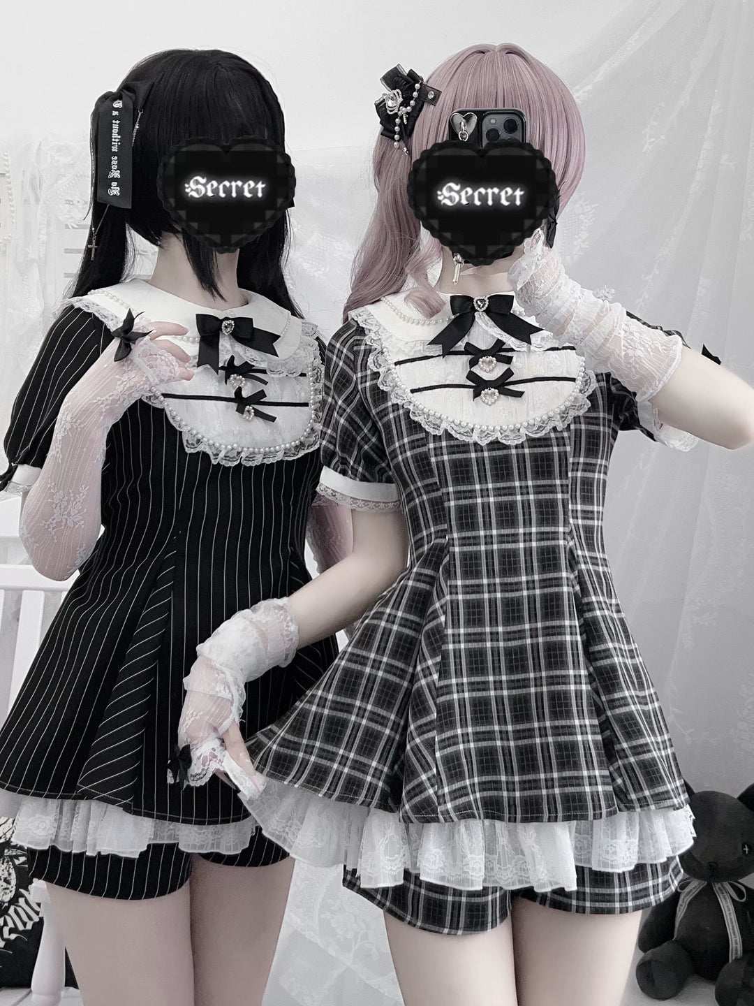 Peter Pan Collar Jirai Kei Dress Set, Bunny Ear 43649:783833