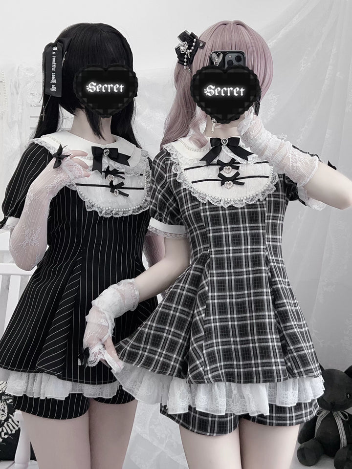 Peter Pan Collar Jirai Kei Dress Set, Bunny Ear 43649:783833