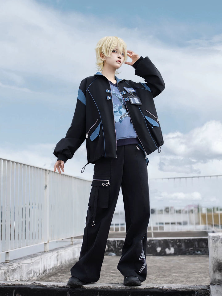 Techwear Cargo Pants & Jacket Set, Volt Cat Print 45822:863876