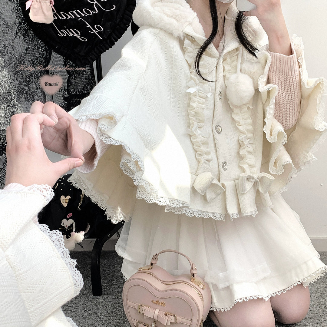 Jirai Kei Winter Coat Fleeced Cape Hooded Coat 40418:667264