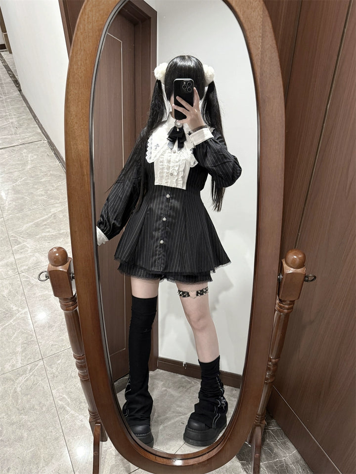 Jirai Kei Dress Set, Pointed Collar With Cross Accents 44145:797322