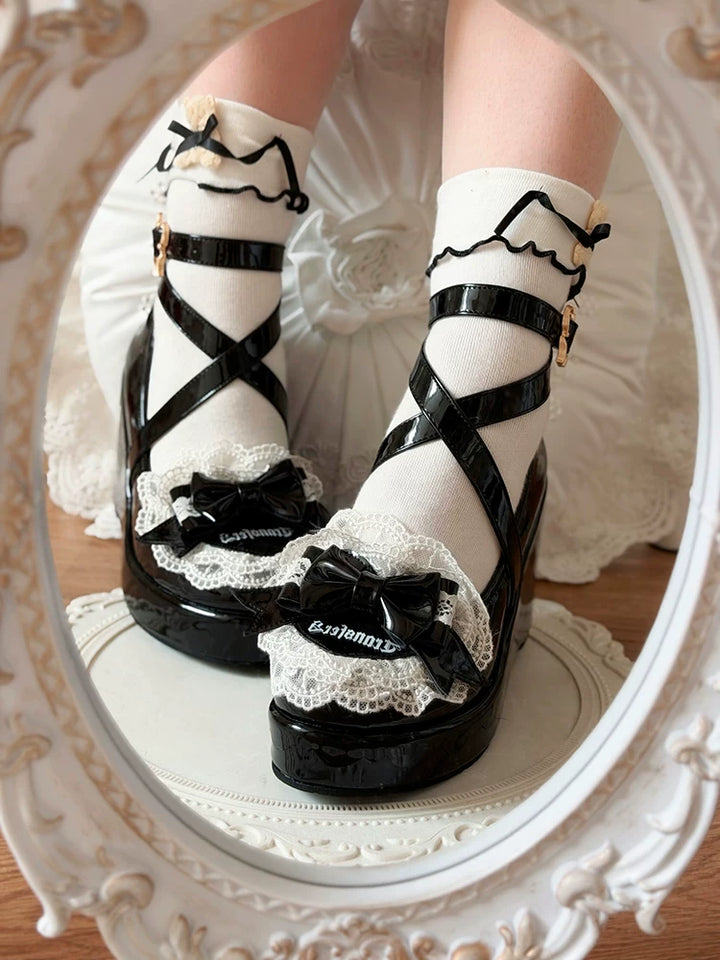 Sweet Lolita Wedge Shoes, Heart & Bow Details 45951:872540