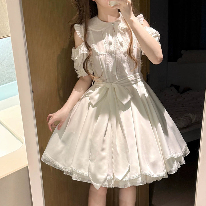 Seiso Kei Solid Lace Dress, Open Shoulder (2XL 3XL 4XL L M S XL) 45634:857921