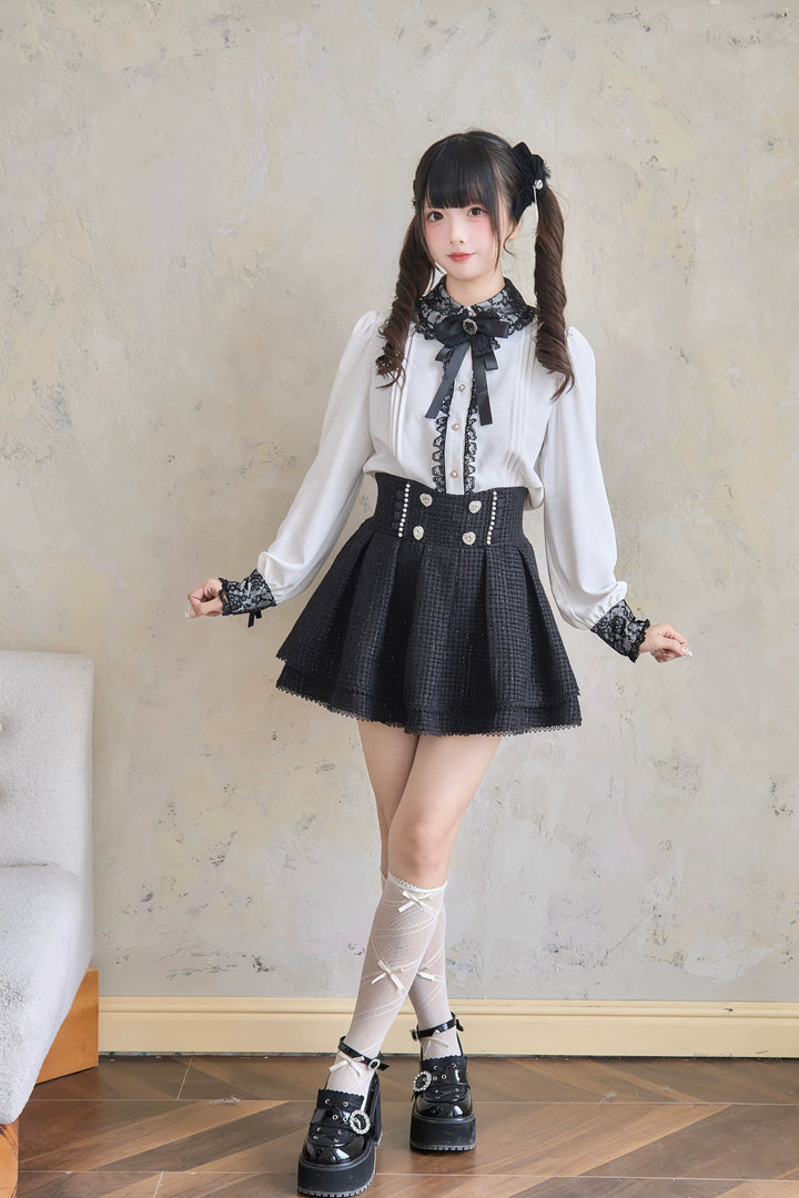 Jirai Kei Blouse Cape Style Blouse Lace Trim Shirt 41438:703108