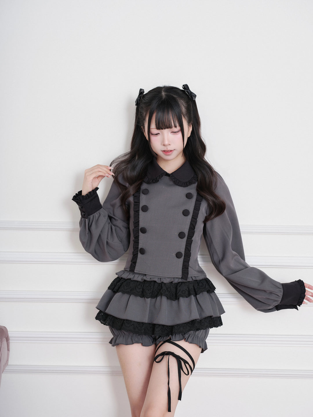 Jirai Kei Double-Breasted Top, Tiered Skort 45931:871201