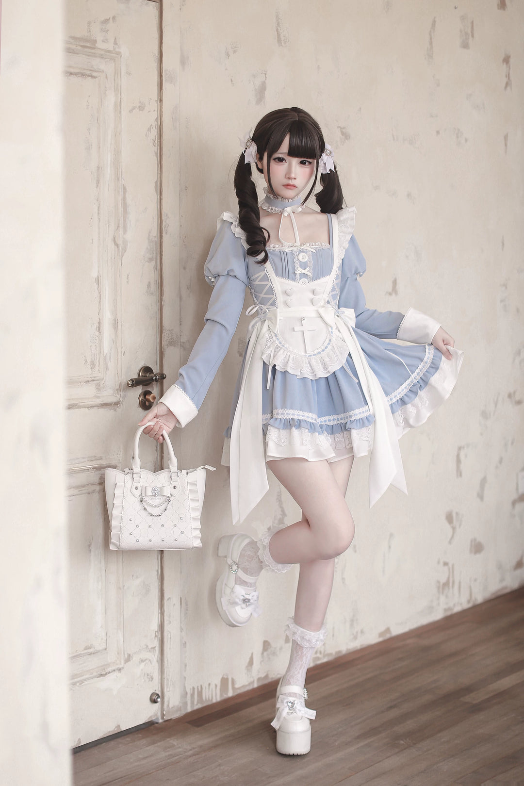 Ryousangata Water Blue Dress Set, Detachable Apron 44927:828852