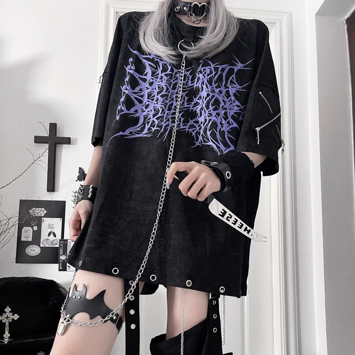 Subculture Cotton T-Shirt, Detachable Chain 43875:789212