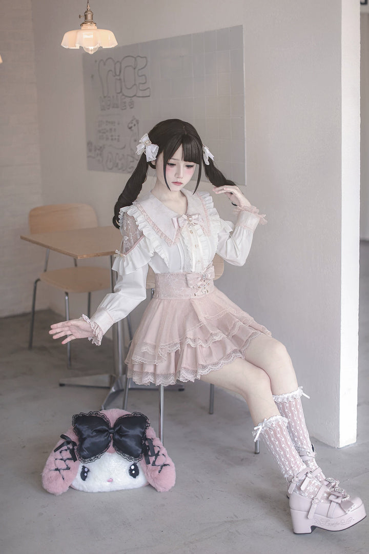 High-waist Jirai Kei Skirt, Pearl & Rhinestone Accents 44782:826678