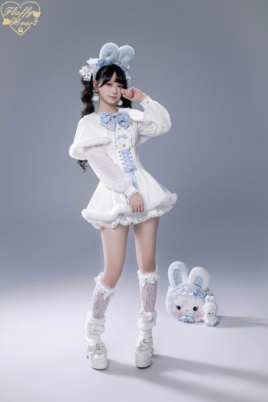 IP Collab Jirai Kei Dress Set, Detachable Fluffy Cape 44146:798048