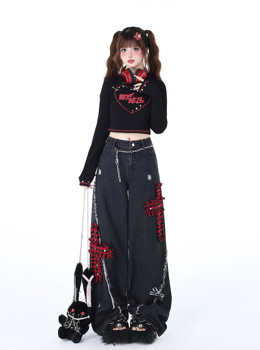 Punk Wide-Leg Pants Subculture Trousers Black Straight Jeans 39548:632774