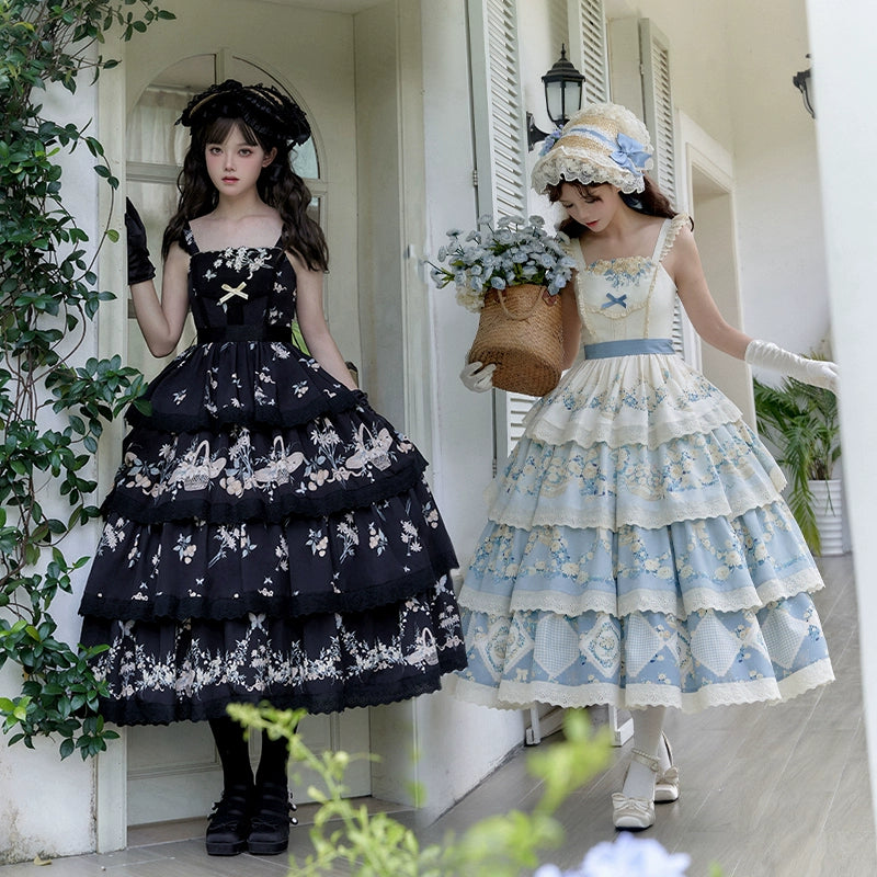 Classic Lolita Dress Twins Cottagecore Embroidery Tiered Dress 39470:641160