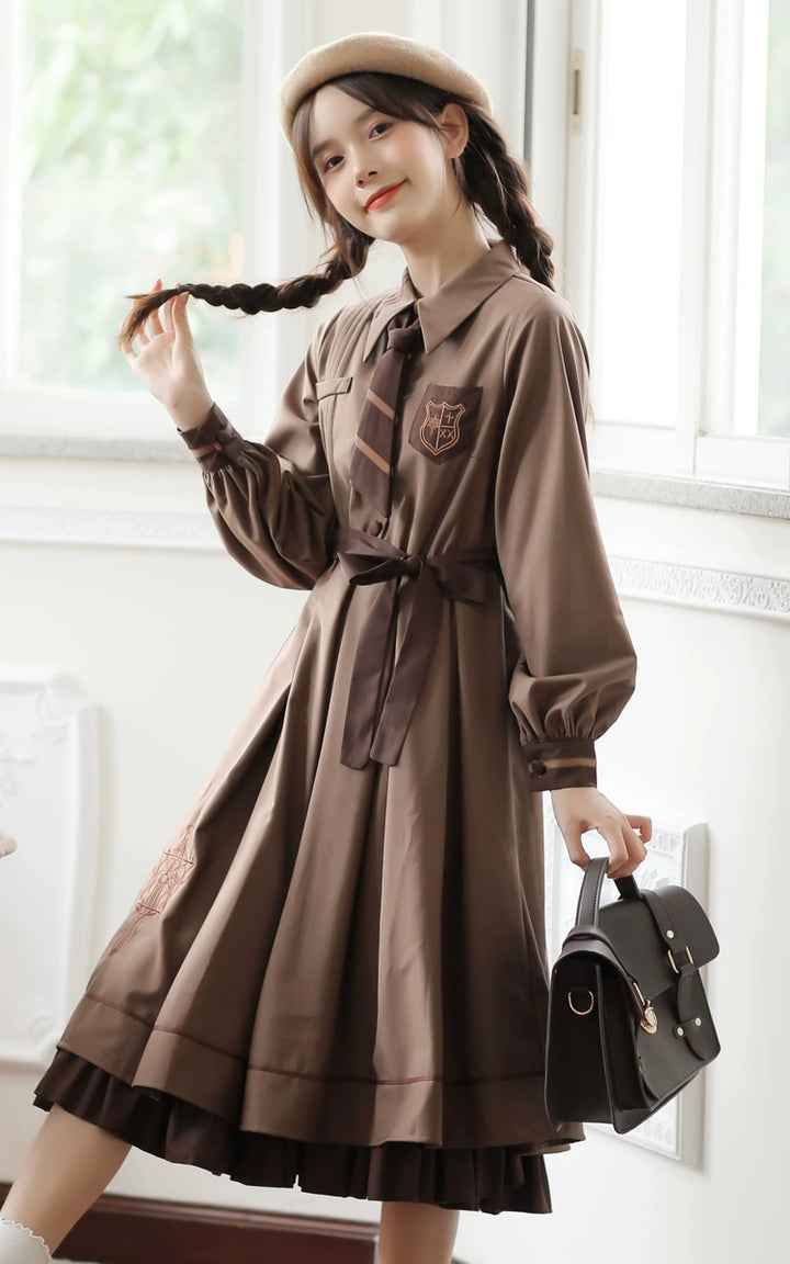 Preppy JK Uniform Dress A-line Princess Dress With Cape Multicolor 42437:761039