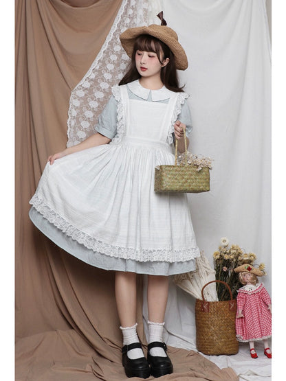 Lolita Dress White Apron Dress Cotton Suspender Skirt 36554:518624