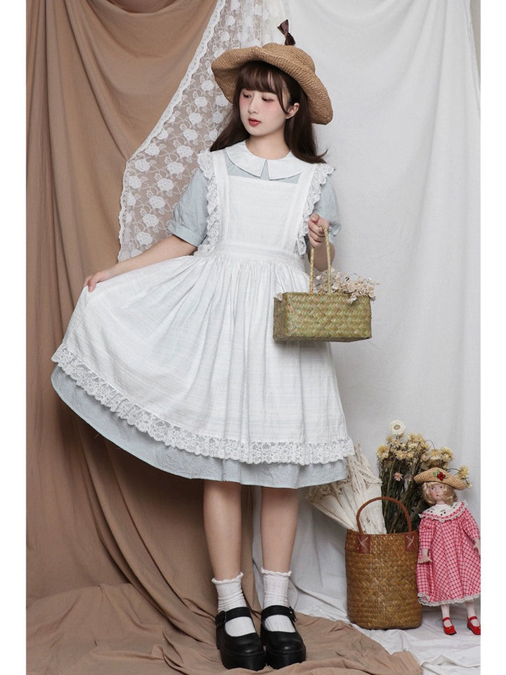 Lolita Dress White Apron Dress Cotton Suspender Skirt 36554:518624 36554:518624