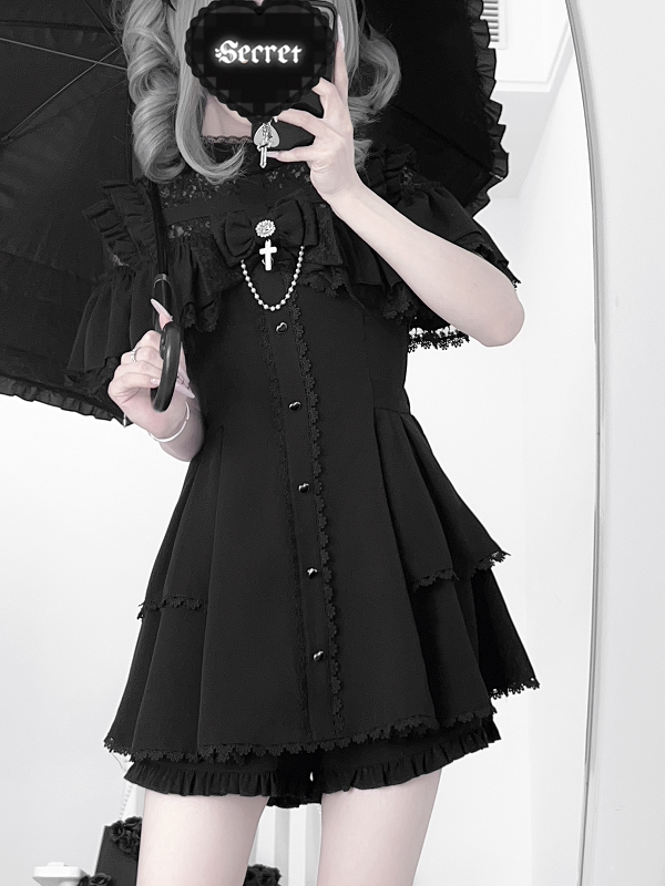 Cape Style Jirai Kei Dress, Cross Pendant 43685:782932