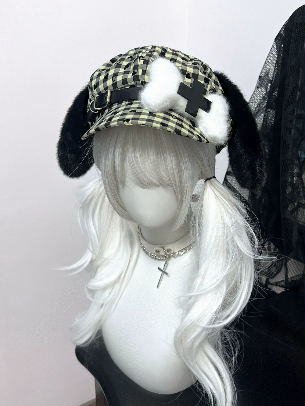 Subculture Beret Kawaii Puppy Ear Bone Plaid Hat 40952:696782