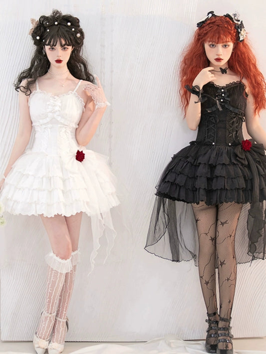 Gothic Lolita Dress Black White Corset Dress Rose JSK 36472:516004
