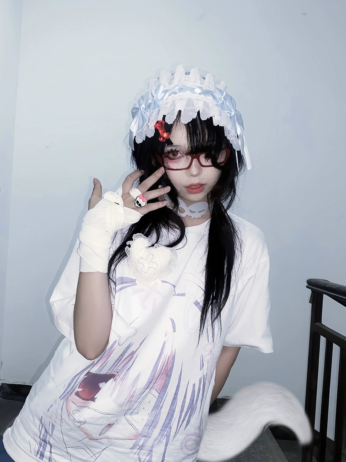 Jirai Kei Shirt Short Sleeve White shirt Anime Print Top 38000:579410