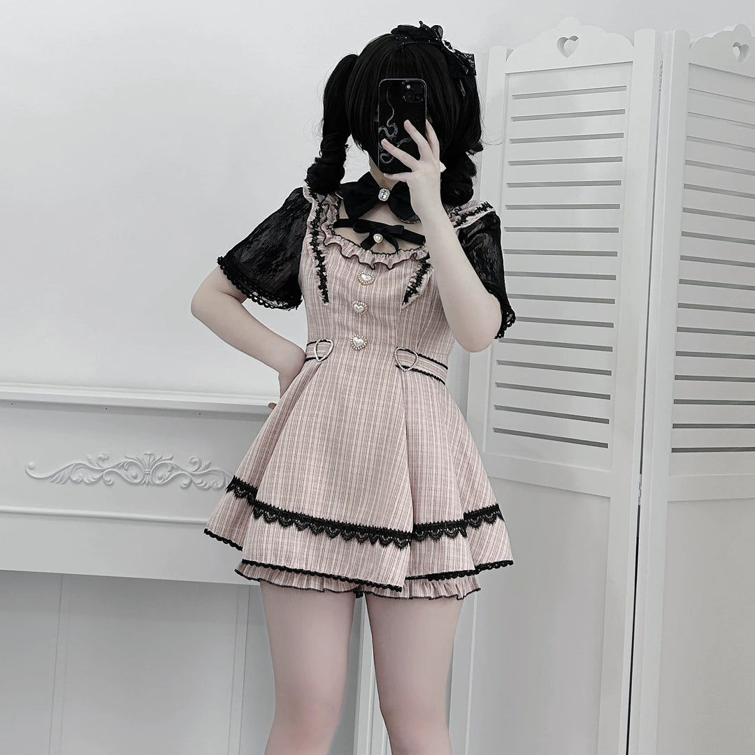 Jirai Kei Lace Sleeve Dress Set, Detachable Faux Collar (2XL L M S XL) 45261:842983