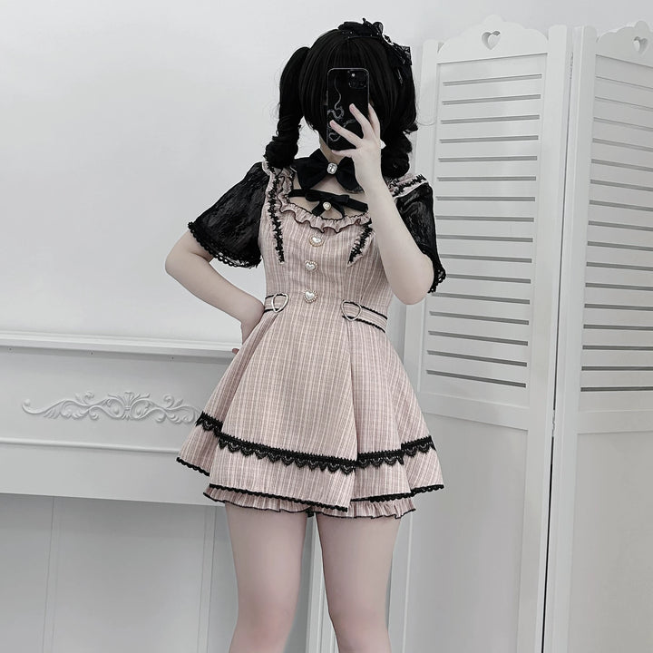 Jirai Kei Lace Sleeve Dress Set, Detachable Faux Collar (2XL L M S XL) 45261:842983