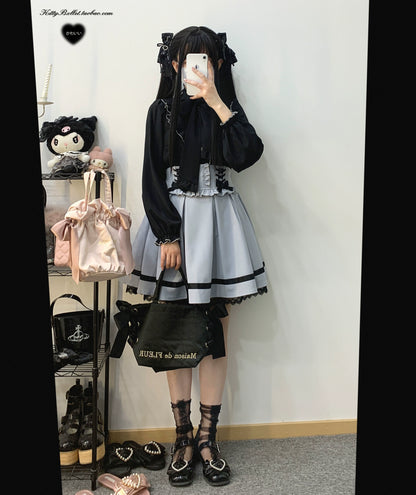 Jirai Kei Skirt High Waist Lace Up Skirt With Bow Tie 31860:396598