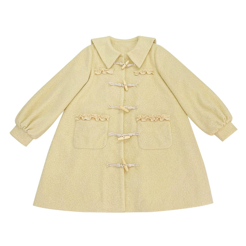 Kawaii Pink Yellow Beige Coat With Cow Horn Button (L M S XS) 29450:348160 (L M S XS) 29450:348160