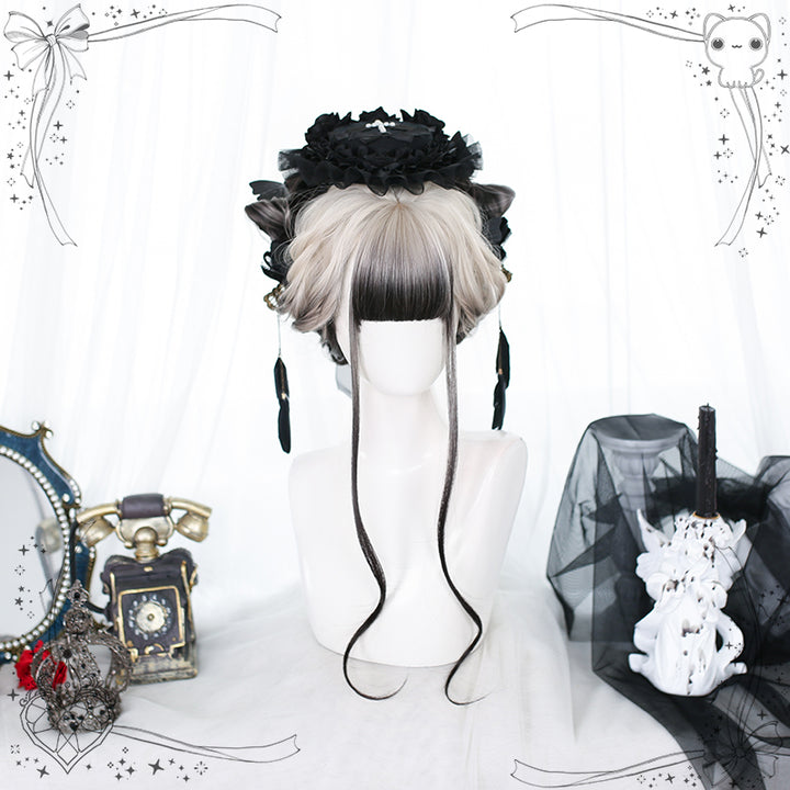 Lolita Wig Long Wavy Black White Wig Girl Curly Hair 35616:496220 35616:496220