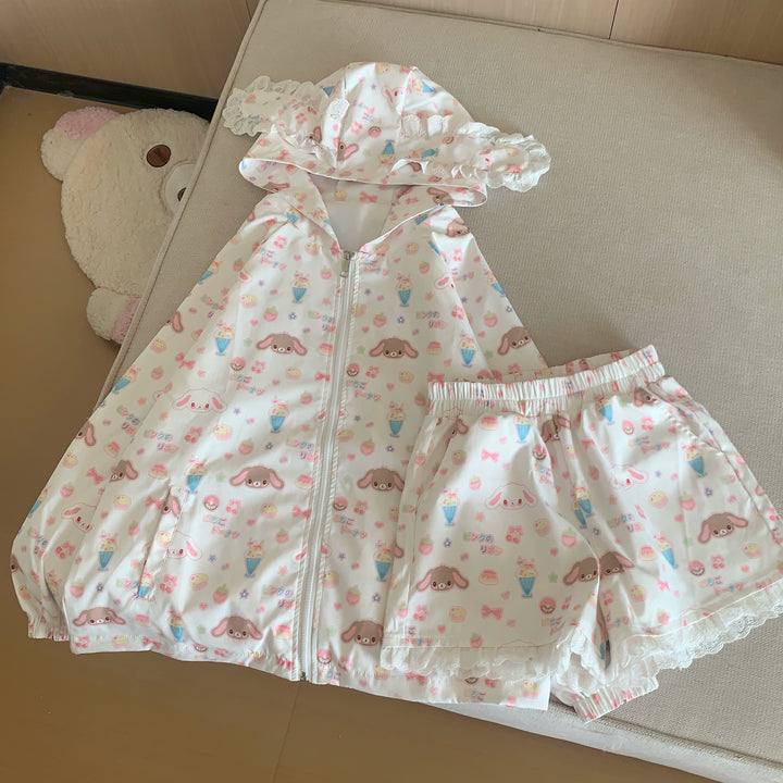 Kawaii Bunny Ears Jacket Set With Strawberry Bunny Prints (L M S) 42900:757217