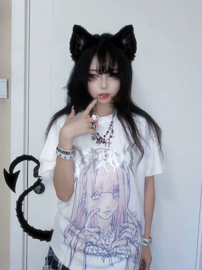 Jirai Kei Short Sleeve T-shirt Anime Print Top 37576:575314