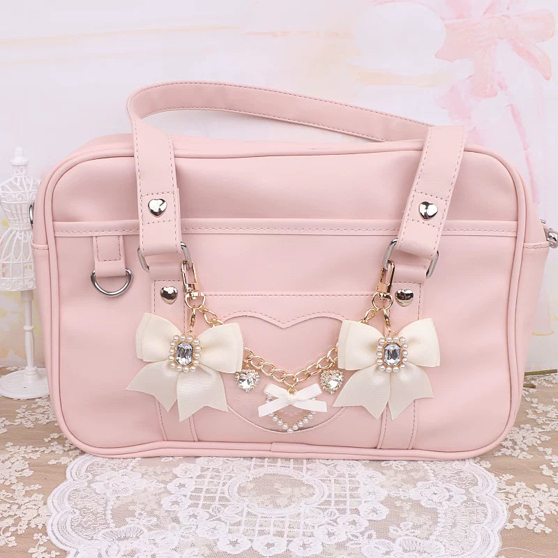 Ryousangata Bag Chain & Bow Charm, Heart-Shaped Rhinestone 45075:839476
