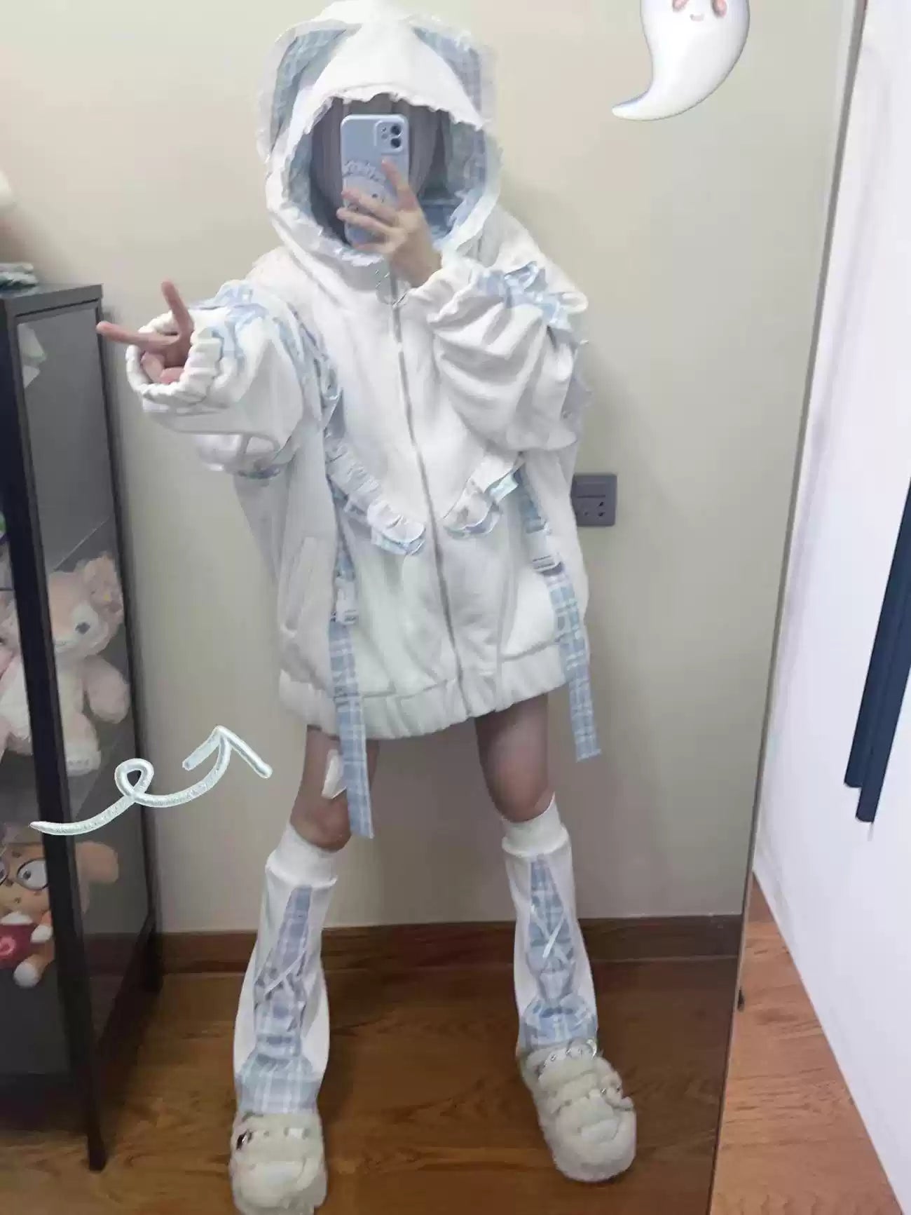 Y2K Fleece Coat Tenshi Kaiwai Hood Jacket Plaid Patchwork – Honey