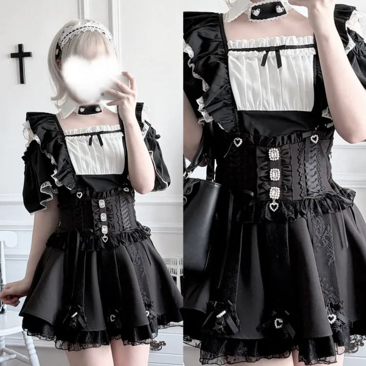 Jirai Kei Open-Shoulder Blouse, Detachable Collar 45844:865692