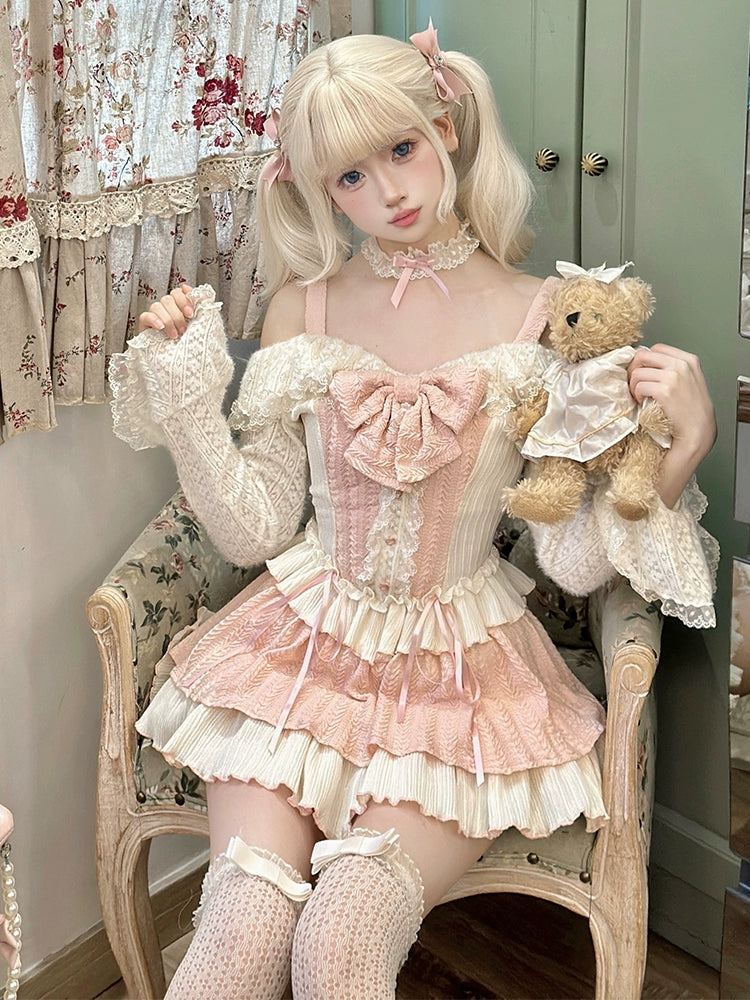 Gyaru Fashion Outfit Sets Sweet Pink Top And Skirt Set 37006:546078