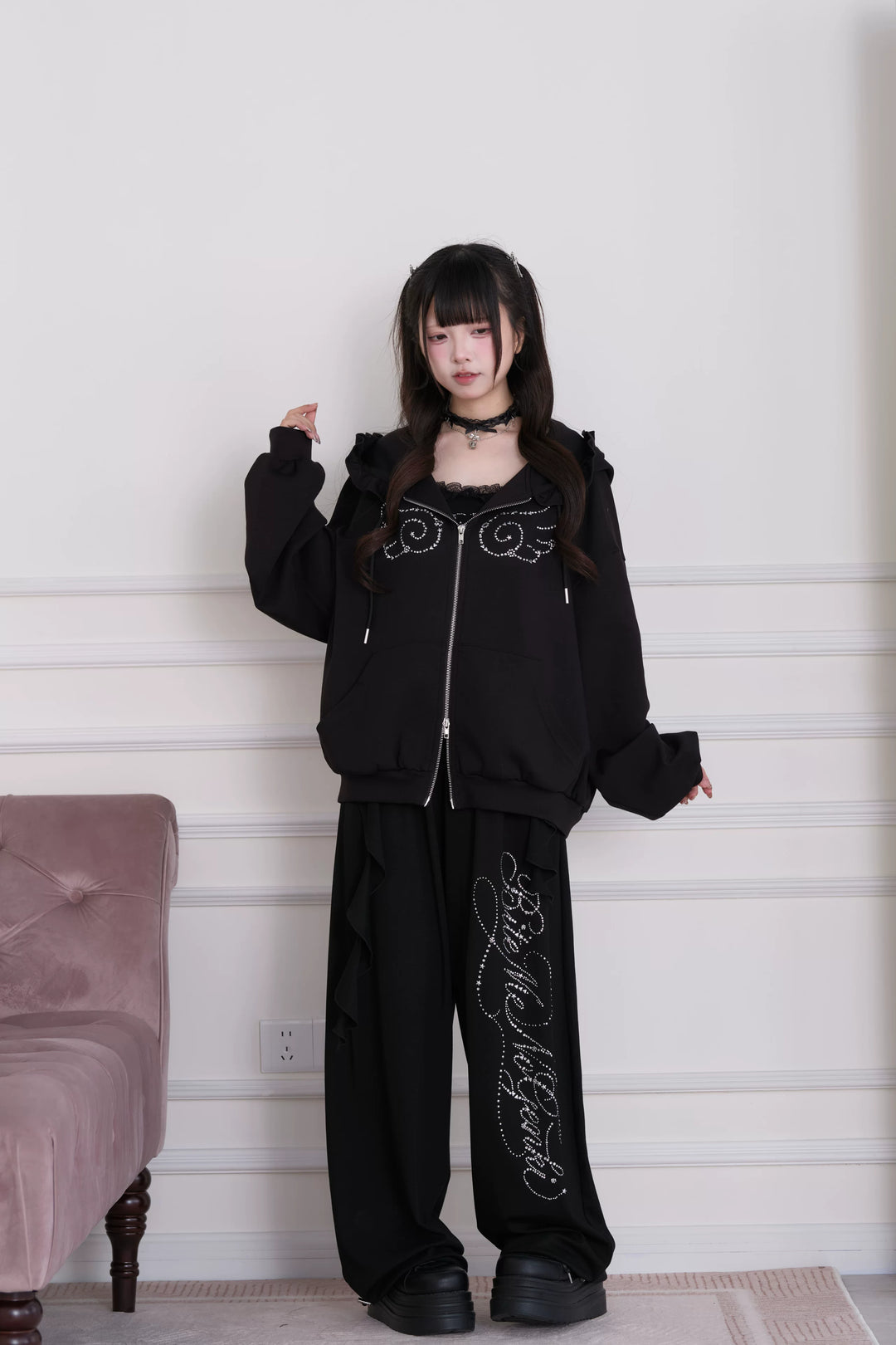 Sporty Hoodie Jacket 4-Piece Set, Hot-Fix Rhinestone 45857:865871