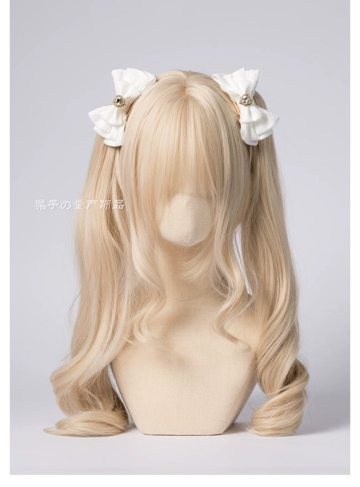 Jirai Kei Four-layer Bow Hair Clips, Heart Rhinestone 45777:862013
